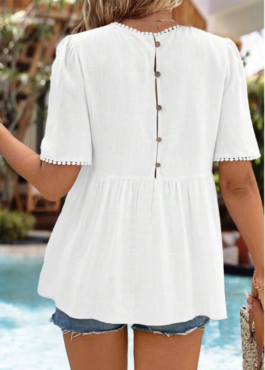 women clothes image of White Tummy Coverage Short Sleeve Round Neck Blouse