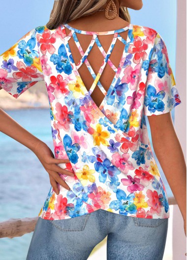 women clothes image of Multi Color Tummy Coverage Floral Print T Shirt