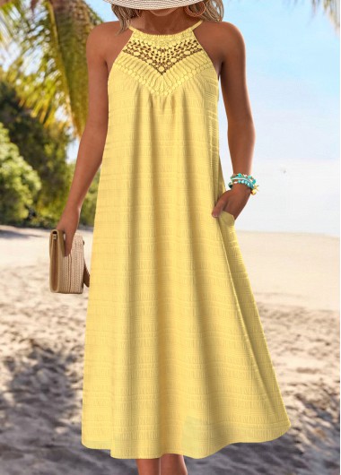 women clothes image of Light Yellow Tummy Coverage Maxi A Line Sleeveless Dress