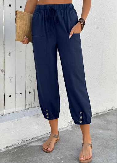 women clothes image of Navy Jogger Elastic Waist High Waisted Pants