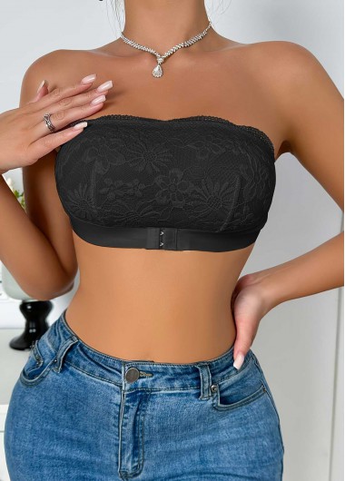 women clothes image of Black Strapless Lace Seamless Bandeau Bra