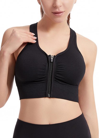 women clothes image of Black Zipper V Neck Sports Bra