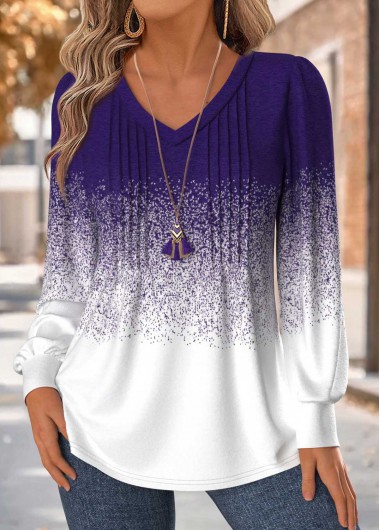 women clothes image of Purple Tummy Coverage Ombre Long Sleeve T Shirt