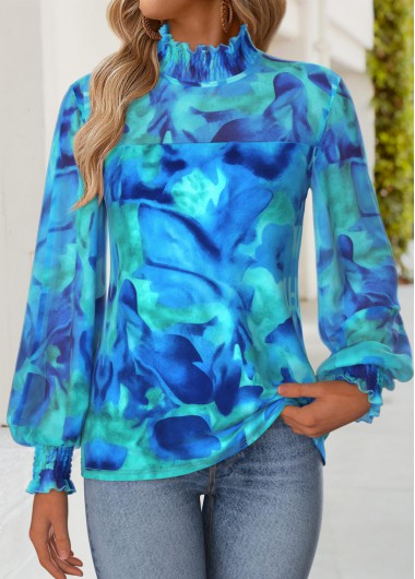 women clothes image of Cyan Patchwork Floral Print Long Sleeve T Shirt