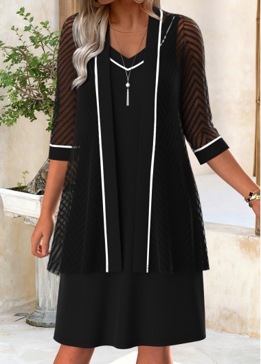 women clothes image of Black Tummy Coverage 3/4 Sleeve Dress and Cardigan