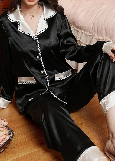 women clothes image of Black Long Sleeve Lounge Top and Pants