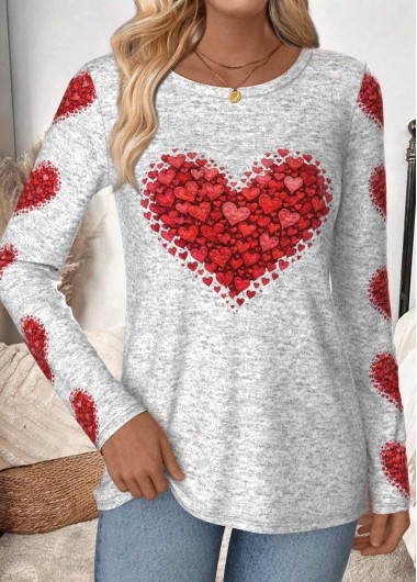 women clothes image of Multi Color Heart Print Long Sleeve T Shirt
