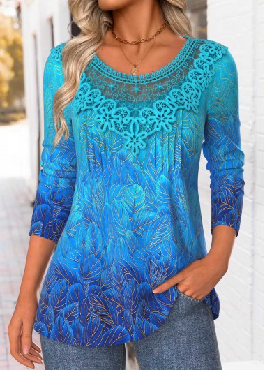 women clothes image of Sky Blue Tummy Coverage Ombre Long Sleeve T Shirt