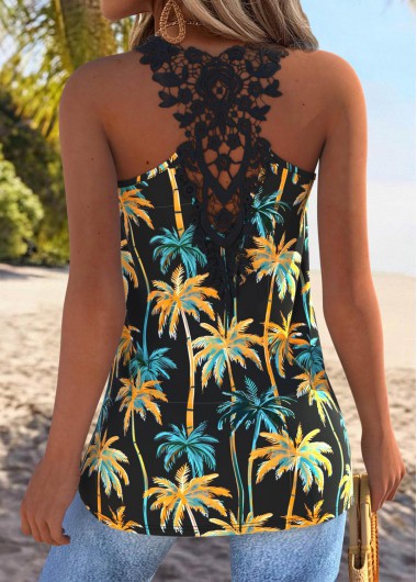 women clothes image of Multi Color Tummy Coverage Tropical Plants Print Tank Top