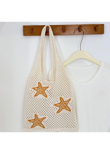 women clothes image of Beige Star Print Open Shoulder Bag