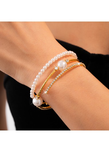 women clothes image of Golden Pearl Round Beaded Design Bangle