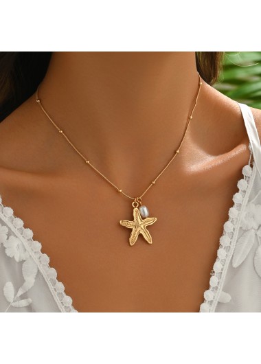 women clothes image of Golden Starfish Pearl Design Alloy Necklace