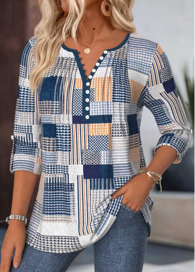 women clothes image of Multi Color Tummy Coverage Geometric Print T Shirt