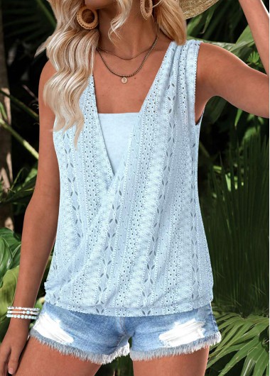 women clothes image of Light Blue Tummy Coverage Sleeveless Tank Top