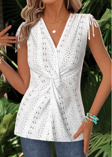 women clothes image of Raw White Twist Sleeveless V Neck Tank Top
