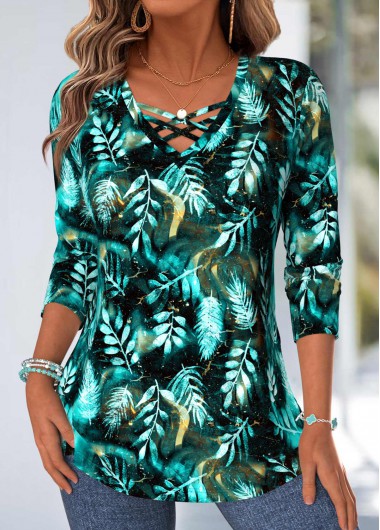 women clothes image of Multi Color Tummy Coverage Leaf Print T Shirt