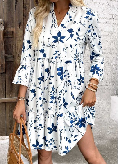women clothes image of White Tummy Coverage Leaf Print A Line Dress