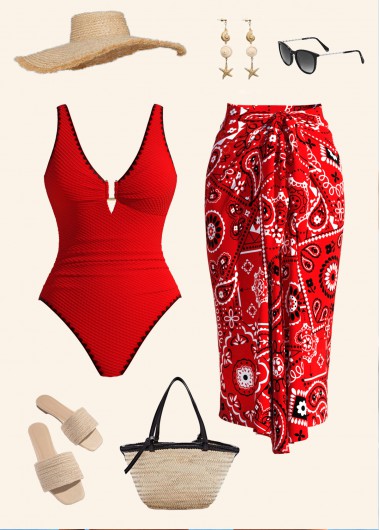 women clothes image of Pull On Paisley Print One Piece Swimwear and Sarong