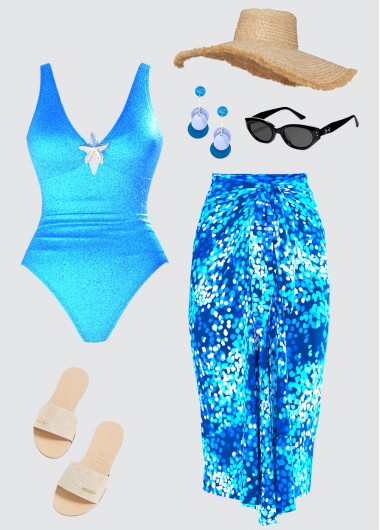 women clothes image of Tummy Coverage Graffiti Print One Piece Swimwear and Sarong