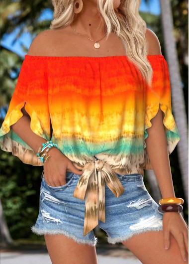 women clothes image of Multi Color Tummy Coverage Tie Dye Print Blouse