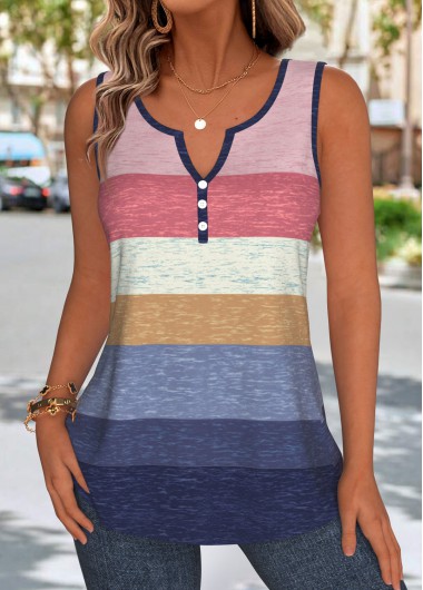 women clothes image of Multi Color Tummy Coverage Striped Sleeveless Tank Top