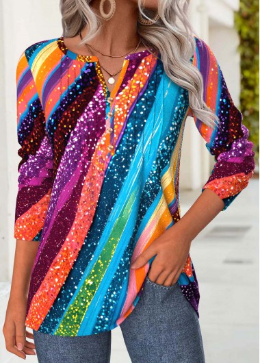 women clothes image of Multi Color Tummy Coverage Ombre Long Sleeve T Shirt