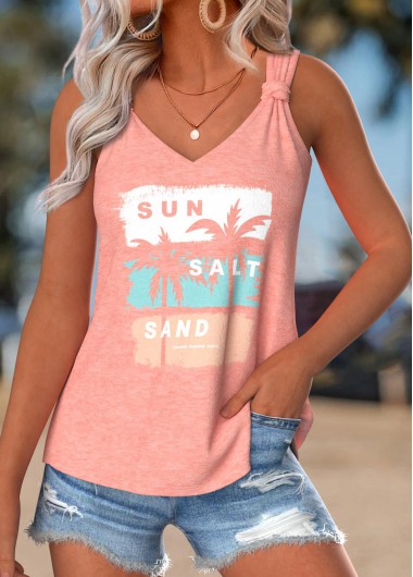 women clothes image of Dusty Pink Tummy Coverage Tropical Plants Print Tank Top