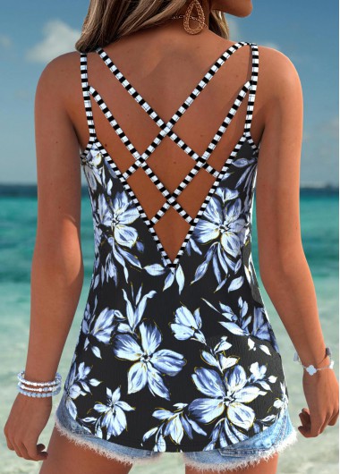 women clothes image of Black Tummy Coverage Floral Print Strappy Camisole Top