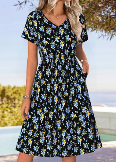 women clothes image of Multi Color Tummy Coverage Ditsy Floral Print Dress