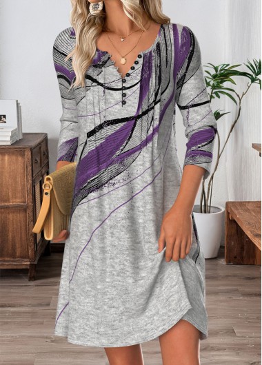 women clothes image of Grey Tummy Coverage Short Long Sleeve Split Neck Dress
