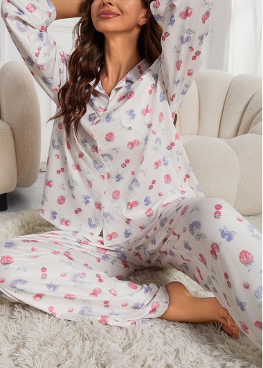 women clothes image of White Ditsy Floral Print Lounge Top and Pants