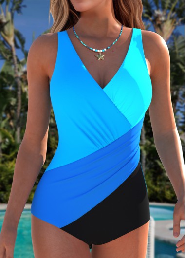 women clothes image of Tummy Control Blue One Piece Swimwear