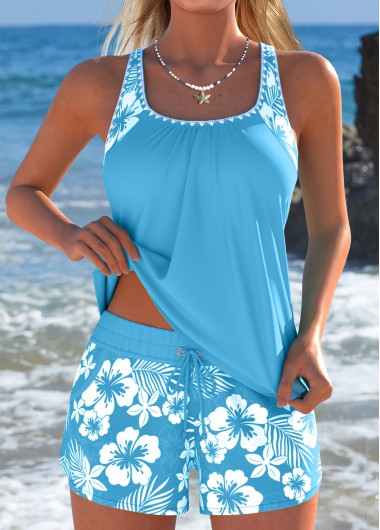 women clothes image of Tummy Coverage Mid Waisted Floral Print Tankini Set