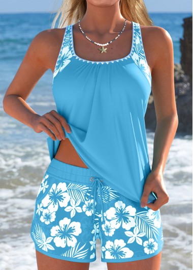 women clothes image of Tummy Coverage Mid Waisted Floral Print Tankini Set