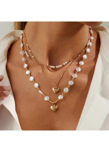 women clothes image of Golden Color Heart Alloy Detail Necklace