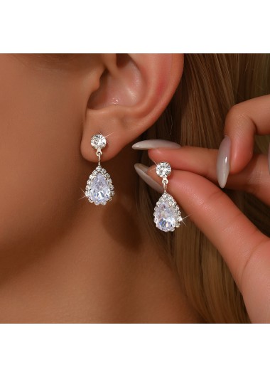 women clothes image of Silver Color Droplet Artificial Zircon Earrings