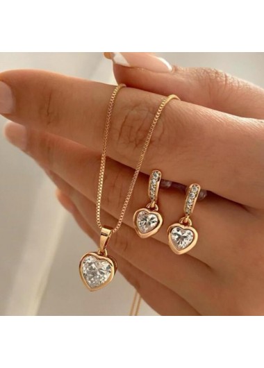 women clothes image of Golden Heart Alloy Earrings and Necklace