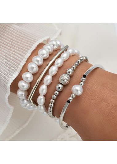 women clothes image of Silver Pearl Beaded Design Bracelet Set