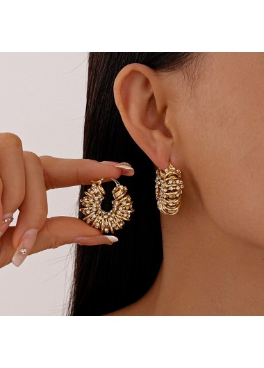 women clothes image of Golden Color Alloy Detail Rhinestones Earrings