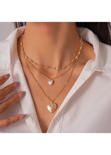 women clothes image of Golden Color Heart Alloy Detail Necklace