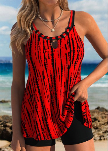 women clothes image of Tummy Coverage Tie Dye Print Red Tankini Top
