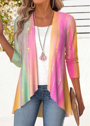 women clothes image of Multi Color Tummy Coverage Ombre Long Sleeve Lightweight Cardigan