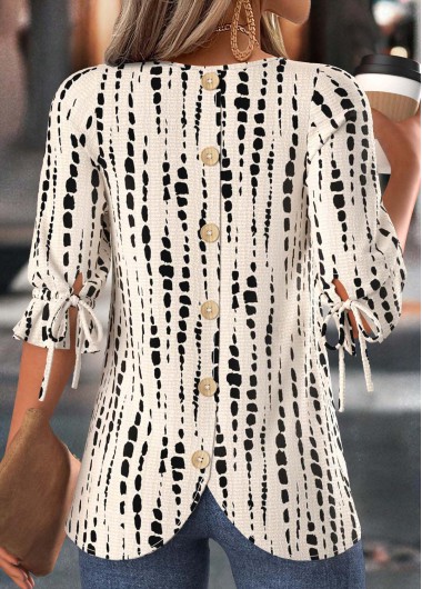 women clothes image of Light Camel Tummy Coverage Geometric Print T Shirt