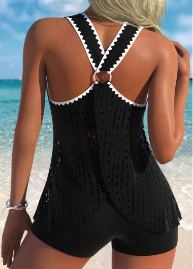 women clothes image of Circular Ring Mid Waisted Black Tankini Set