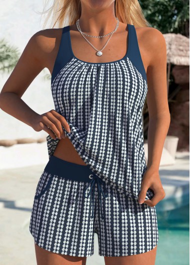 women clothes image of Tummy Coverage Mid Waisted Dusty Blue Tankini Set