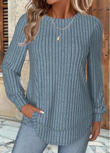 women clothes image of Dusty Blue Long Sleeve Round Neck Sweatshirt