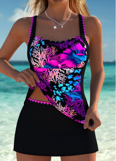 women clothes image of Tummy Coverage Mid Waisted Marine Life Print Tankini Set