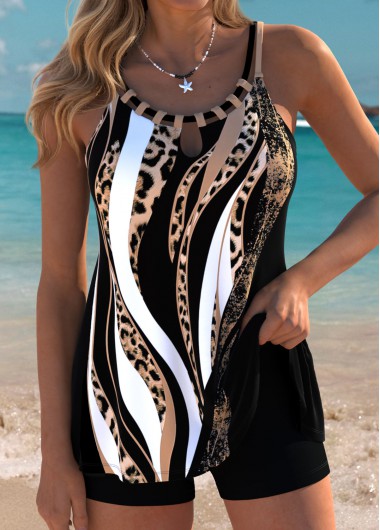 women clothes image of Tummy Coverage Leopard Dark Coffee Tankini Set