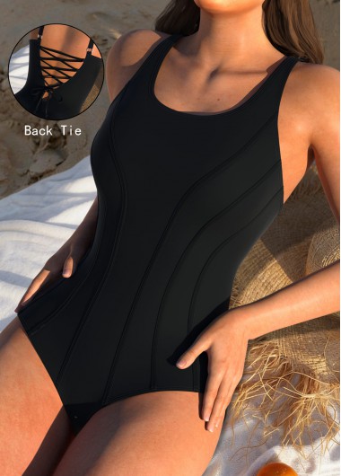 women clothes image of Black Lace Up One Piece Swimwear