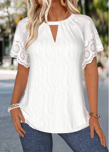women clothes image of White Tummy Coverage Short Sleeve Round Neck Blouse